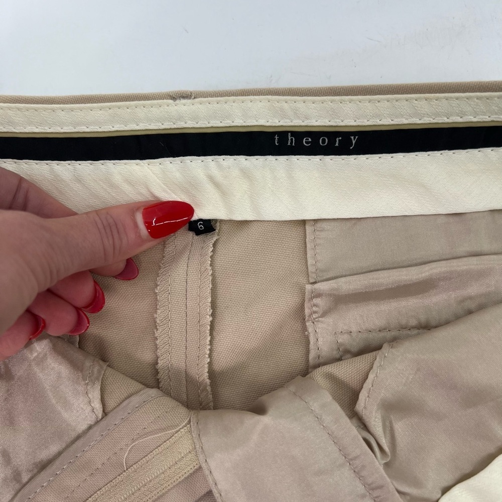 Theory Tan Khaki Bennie Tailored Shorts Pockets Preppy 6 Six - Picture 7 of 11
